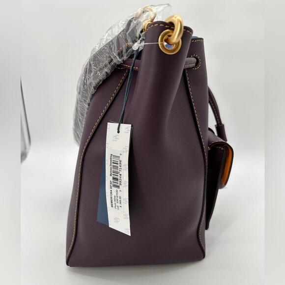 Dooney & Bourke Marlowe Drawstring Emerson Leather Bucket Shoulder Bag Plum Wine - Picture 3 of 9